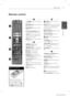 Page 1313Preparation
 2Preparation
Remote control
1
2
3
4
•  •  •  •  •  •  •
a •  •  •  •  •  •  
1 (POWER): Switches the player 
ON or OFF.
Z OPEN/CLOSE: Opens and closes 
the disc tray.
RADIO&INPUT: Changes input 
mode.
0-9 numerical buttons: Selects 
numbered options in a menu.
CLEAR: Removes a mark on the 
search menu or a number when 
setting the password.
REPEAT: Repeats a desired section 
or sequence.
•  •  •  •  •  •  •
b •  •  •  •  •  •  
m/
M SCAN: Searches 
backward or forward.
./
> SKIP: Goes to...