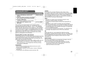 Page 3737
This unit allows you to enjoy functions such as picture-in-picture, 
secondary audio and Virtual packages, etc., with BD-Video supporting
BONUSVIEW (BD-ROM version 2 Profile 1 version 1.1/ Final Standard
Profile). Secondary video and audio can be played from a disc compatible
with the picture-in-picture function. For the playback method, refer to the 
instructions in the disc. In addition to the BONUSVIEW function, BD-Video
supporting BD-Live (BD-ROM version 2 Profile 2) that has a network
extension...