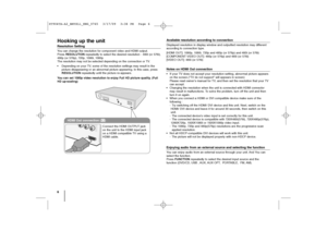 Page 66Hooking up the unitResolution SettingYou can change the resolution for component video and HDMI output. 
Press RESOLUTIONrepeatedly to select the desired resolution - 480i (or 576i),
480p (or 576p), 720p, 1080i, 1080p 
The resolution may not be selected depending on the connection or TV.
•Depending on your TV, some of the resolution settings may result in the
picture disappearing or an abnormal picture appearing. In this case, press
RESOLUTIONrepeatedly until the picture re-appears.
You can set 1080p...