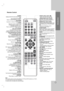 Page 9Note
This remote control use the same buttons for VCR and DVD functions (ex. PLAY).
To use the VCR, first press the VCR button.
To use the DVD, first press the CD/DVD button.
Remote Control
Introduction
AV
PR/TRK/PRESET DISPLAY
CLK/CNT
SET UP/ i
PR/TRK/PRESET TUNING- TUNING+
PROGRAM CLEAR AUDIOSOUND MODE
STOP
REC/ITR
PLAYPAUSE/STEP
REPEATA-BREPEAT
TV/VCR ANGLE
CM SKIP SPEED TITLE ZOOM
RAMDOMEJECT
OPEN/CLOSE
VCRFM/AMAUX
CD/DVD
POWER
ENTER MEMORY
DISC MEUN RETURN
BACKWARDFORWARD
MARKER SEARCH MUTES-TITLE...