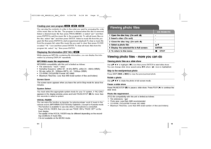 Page 1111Creating your own program You can play the contents of a disc in the order you want by arranging the order
of the music files on the disc. The program is cleared when the disc is removed.
Select a desired music file then press PROG./MEMO. or select “ “ and then
press ENTER to add the music file to the program list. To add all music files on
the disc, select “ ” and then press ENTER. Select a music file from the pro-
gram list then press ENTER to start programmed playback.To clear a music file
from the...