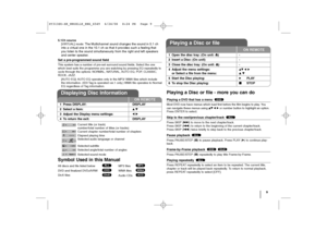 Page 99
5.1Ch source
[VIRTUAL] mode: 
The Multichannel sound changes the sound in 5.1 ch
into a virtual one in the 10.1 ch so that it provides such a feeling that
you listen to the sound simultaneously from the right and left speakers
and center speaker.
Set a pre-programmed sound fieldThis system has a number of pre-set surround sound fields. Select the one
which best suits the programme you are watching by pressing EQ repeatedly to
cycle through the options: NORMAL, NATURAL, AUTO EQ, POP, CLASSIC,
ROCK,...