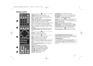 Page 77
        
a 
        
POWER: Switches the unit ON or OFF.FUNCTION : Selects the function (DVD/CD
, FM, AM)
INPUT :
Changes the input source
( AUX, AUX  OPT, TV-
AUDIO, PORTABLE, USB
)
SLEEP : 
Sets the System to turn off automatically at a
specified time. (Dimmer : Dims the LED (Light-emitting
diode) of front panel by half in power-on status.)
MUTE : Press MUTE to mute your unit. You can mute your
unit in order, for example, to answer the telephone.EQ 
: You can choose 6 (or 7) fixed...