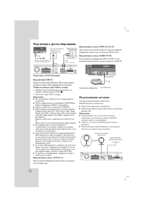 Page 88
èÓ‰ÍÎ˛˜ÂÌËÂ Í ‰Û„ÓÏÛ Ó·ÓÛ‰Ó‚‡ÌË˛
èÓ‰ÍÎ˛˜ÂÌËÂ USB (U)
èÓ‰ÍÎ˛˜ËÚÂ ÔÓÚ USB (USB-Ô‡ÏﬂÚ¸, MP3-ÔÎÂÂ ËÎË ‰Û„ÓÂ
ÛÒÚÓÈÒÚ‚Ó) Í ÔÓÚÛ USB Ì‡ ÔÂÂ‰ÌÂÈ Ô‡ÌÂÎË ÛÒÚÓÈÒÚ‚‡.
óÚÓ·˚ ÓÚÍÎ˛˜ËÚ¸ ÔÓÚ USB ÓÚ ÔÎÂÂ‡
1. Ç˚·ÂËÚÂ ‰Û„ÓÈ ÙÛÌÍˆËÓÌ‡Î¸Ì˚È ÂÊËÏ ËÎË
Ì‡ÊÏËÚÂ ‰‚‡Ê‰˚ ÍÌÓÔÍÛ STOP (x).
2. éÚÍÎ˛˜ËÚ¸ ÔÓÚ USB ÓÚ ÔÎÂÂ‡.
èËÏÂ˜‡ÌËﬂ:

çÂ ÓÚÒÓÂ‰ËÌﬂÈÚÂ USB-ÌÓÒËÚÂÎ¸ ‚Ó ‚ÂÏﬂ ‡·ÓÚ˚
ÛÒÚÓÈÒÚ‚‡.
 åÓ„ÛÚ ‚ÓÒÔÓËÁ‚Ó‰ËÚ¸Òﬂ ‡Û‰ËÓÙ‡ÈÎ˚ (MP3/WMA),
Ù‡ÈÎ˚ ËÁÓ·‡ÊÂÌËﬂ (JPEG) Ë ‚Ë‰ÂÓÙ‡ÈÎ˚.
 Ñ‡ÌÌÓÂ ÛÒÚÓÈÒÚ‚Ó ÌÂ ËÒÔÓÎ¸ÁÛÂÚ USB...