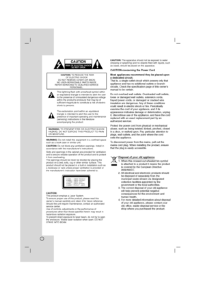 Page 22
This lightning flash with arrowhead symbol within
an equilateral triangle is intended to alert the user
to the presence of uninsulated dangerous voltage
within the product’s enclosure that may be of
sufficient magnitude to constitute a risk of electric
shock to persons. 
The exclamation point within an equilateral
triangle is intended to alert the user to the
presence of important operating and maintenance
(servicing) instructions in the literature
accompanying the product.
WARNING:Do not install this...