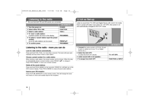 Page 1616Listening to the radio - more you can doLook for radio stations automaticallyPress and hold TUN.-/TUN.+ for more than a second. The tuner will scan auto-
matically and stop when it finds a radio station.Choose a preset number for a radio stationWhen storing a radio station, the preset number can be chosen. When the play-
er automatically shows a preset number, press PRESETv/V  to change it.
Press PROG./MEMO. to save your chosen number.Delete all the saved stationsPress and hold PROG./MEMO for two...