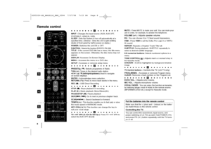 Page 88
        
a 
        
INPUT :
Changes the input source
( AUX, AUX  OPT,
PORTABLE, HDMI IN, USB
)
SLEEP : 
Sets the System to turn off automatically at a
specified time. (Dimmer : Dims the LED (Light-emitting
diode) of front panel by half in power-on status.)
POWER: Switches the unit ON or OFF.FUNCTION : Selects the function (DVD/CD
, FM, AM)
TITLE : If the current DVD title has a menu, the title menu
appears on the screen. Otherwise, the disc menu may not
appear.
DISPLAY: Accesses...