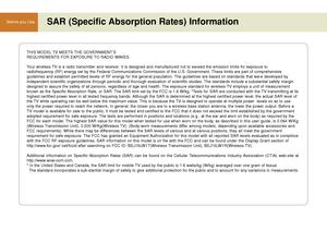 Page 66
Before you Use SAR (Specific Absorption Rates) Information
THIS MODEL TV MEETS THE GOVERNMENT’S
REQUIREMENTS FOR EXPOSURE TO RADIO WAVES.
Your wireless TV is a radio transmitter and receiver. It is designed and manufactured not to exceed the emission limits for exposure to 
radiofrequency (RF) energy set by the Federal Communications Commission of the U.S. Government. These limits are part of comprehensive
guidelines and establish permitted levels of RF energy for the general population. The guidelines...