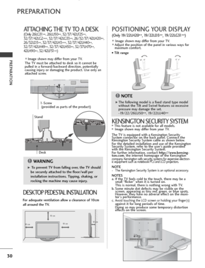 Page 3230
PREPARATION
PREPARATION
KENSINGTON SECURITY SYSTEM■This feature is not available for all models.■Image shown may differ from your TV.
The TV is equipped with a Kensington Security
System connector on the back panel. Connect the
Kensington Security System cable as shown below.
For the detailed installation and use of the Kensington
Security System, refer to the user’s guide provided
with the Kensington Security System.
For further information, contact  http://www.kensing-
ton.com , the internet...