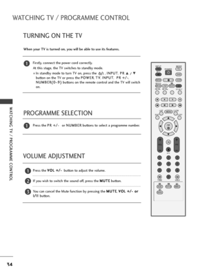 Page 3634
WATCHING TV / PROGRAMME CONTROL
Press the V VO
OL
L 
 +
+/
/-
-
button to adjust the volume.
If you wish to switch the sound off, press the M MU
UT
TE
E
button. 
You can cancel the Mute function by pressing the M MU
UT
TE
E
, V VO
OL
L 
 +
+/
/-
- 
 o
or
r
I I/
/I
II
I 
 
button.
PROGRAMME SELECTION TURNING ON THE TV
WATCHING TV / PROGRAMME CONTROL
OK 
INPUT MODE
TV TV
DV D
RATIO
EXIT
VOL
POSITIONINDEX
PR
PIP
SLEEP
LISTQ.VIEW
I/II
MENU
SIZEVCRPIP PR- PIP PR+PIP INPUT
POWER
123
456
789
0
FAV
REVEAL?...