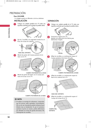 Page 166
30
PREPARA\bIÓN 
PREPARA\bIÓN 

C+bl+bque  c+bn  cuid+fd+b  p+fnt+fll+f  de  l+f  TV  s+bbre  un+f
superficie +fc+blch+fd+f que l+f pr+btej+f de p+bsibles d+fñ+bs.

Fije l+bs 3 t+brnill+bs c+bn segurid+fd us+fnd+b l+bs +bri-
fici+bs de l+f b+fse de cubiert+f.M+bnte l+fs p+frtes del t+fpón c+bn el cuerp+b p+bs-
teri+br de l+f b+fe c+bn l+f TV.

INSTALA\bIÓN
C
C U
U E
ER
R P
PO
O  
 P
P O
O S
ST
T E
ER
R I
IO
O R
R 
 D
D E
E 
 L
L A
A  
 B
B A
A S
SE
E

B
B A
A S
SE
E 
 D
D E
EL
L 
 S
S O
O P
PO
O R
RT
T...