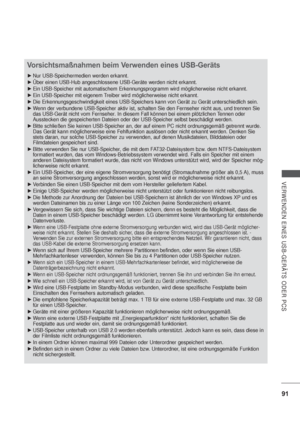 Page 13391
VERWENDEN EINES USB-GERÄTS ODER PCS
Vorsichtsmaßnahmen beim Verwenden eines USB-Geräts
Nur USB-Speichermedien werden erkannt. 
Über einen USB-Hub angeschlossene USB-Geräte werden nicht erkannt.
Ein USB-Speicher mit automatischem Erkennungsprogramm wird möglicherweise nicht erkannt.
Ein USB-Speicher mit eigenem Treiber wird möglicherweise nicht erkannt.
Die Erkennungsgeschwindigkeit eines USB-Speichers kann von Gerät zu Gerät unterschiedlich sein.
Wenn der verbundene USB-Speicher aktiv ist,...