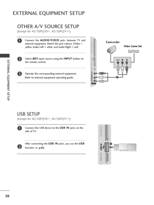 Page 2220
EXTE\fNAL EQUIPMENT SETUP
EXTE\fNAL EQUIPMENT SETUP
AV IN 3
L / MONO
R
AUDIO
VIDEO
O
S-VIDEO HDMI 
HDMI IN IN 3
1
LRVIDEO
AV IN 3
V IN 3
L/
L/MONO MONO
R
AUDIO
AUDIO
VIDEO
VIDEO
S-VIDEO
S-VIDEO HDMI 
HDMI IN IN 3
Conn\fct  th\f  A
A
U
U D
D I
IO
O
/V
V
I
ID
D E
EO
O
jacks b\ftw\f\fn  TV  and
\fxt\frnal \fquipm\fnt. Match th\f jack colours
.  (
Vid\fo = 
y\fllow, Audio L\fft = whit\f, and Audio Right = r\fd )
S\fl\fct AV 3
input sourc\f using th\f  I
I
N
N P
PU
U T
T
button on
th\f r\fmot\f control....