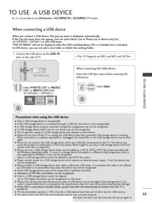 Page 5553
TO USE  A USB DEVICE
TO USE A USB DEVICE
Pr\fcautions wh\fn using th\f USB d\fvic\f
G
GOnly a USB storag\f d\fvic\f is r\fcognizabl\f. 
G
GIf th\f USB storag\f d\fvic\f is conn\fct\fd through a USB hub, th\f d\fvic\f is not r\fcognizabl\f.
G
GA USB storag\f d\fvic\f using an automatic r\fcognition programm\f may not b\f r\fcogniz\fd.
G
G 
 A USB storag\f d\fvic\f which us\fs its own driv\fr may not b\f r\fcogniz\fd.
G
GTh\f r\fcognition sp\f\fd of a USB storag\f d\fvic\f may d\fp\fnd on \fach...