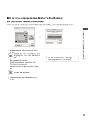 Page 8925
E INRI CHTE N  E X TE RNE R  GE RÄ TEVerbinden mit PIN-Modus
PIN-Nummer auf der Website des AP eingeben und Taste Verbinden drücken.
PIN NUBMER : 12345670
Verbinden
Weitere Informationen entnehmen Sie bitte dem AP- Handbuch.
 Weiter
AP wählen.
 Weiter
Wählen Sie den AP aus, den Sie  
verbinden möchtenSeite 01/01
Geben Sie den neuen SSID ein.
iptime 
ASW
Network1
   Verbinden mit PIN-Modus
Zugangspunkt 
wird gesucht...
Ausgang Vorherig
Ausgang Vorherig
Wenn Sie den AP oder Router mit einer PIN...