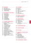 Page 55
ENGENGLISH
TABLE	OF	CONTENTS
90	 3D	IMAGING
90 3D Technology
91 When using 3D Glasses
91 3D Imaging Viewing Range
91 Viewing 3D Imaging
92 - Setting 3D Imaging
93	 CUSTOMIZING	TV	SETTINGS
93 The SETUP  Menu
94 Customizing Settings
94 - SETUP  Settings
95 - PICTURE Settings
100 - AUDIO Settings
103 - TIME Settings
105 - LOCK Settings
106 - OPTION Settings
109 - NETWORK Settings
110 - SUPPOR T Settings
111		 MAKING	CONNECTIONS
112 Connection Overview
113 Connecting to a HD receiver , DVD, or 
VCR player...