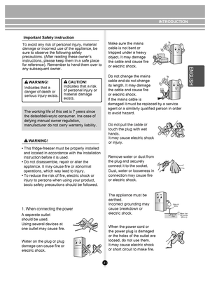 Page 3131
NO
NO
INTRODUCTION
To avoid any risk of personal injury, material 
damage or incorrect use of the appliance, be 
sure to observe the following safety 
precautions. (After reading these owner’s 
instructions, please keep them in a safe place 
for reference). Remember to hand them over to 
any subsequent owner. Important Safety Instruction
The working life of this set is 7 years since 
the dateofdeliveryto consumer. Ina case of 
defying manual owner regulation, 
manufacturer do not carry warranty...