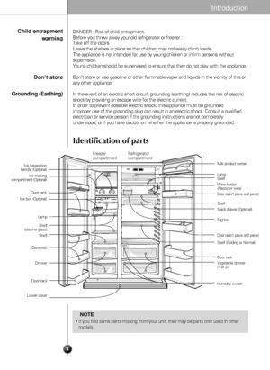 Page 44
DANGER : Risk of child entrapment.
Before you throw away your old refrigerator or freezer :
Take off the doors 
Leave the shelves in place so that children may not easily climb inside.
The appliance is not intended for use by young children or infirm persons without
supervision.
Young children should be supervised to ensure that they do not play with the appliance.
Don’t store or use gasoline or other flammable vapor and liquids in the vicinity of this or
any other appliance.
In the event of an...