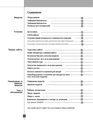 Page 29
Когда дверца морозильной камеры расположена ниже двери холодильника
При замене ПАНЕЛИ

30
31
31
32
38
39
40
41
41
41
42
42
44
45
45
45
46
46
46
47
48
49
50
50
51
55
Когда дверца холодильника ниже ,чем дверца морозильной камеры.
 