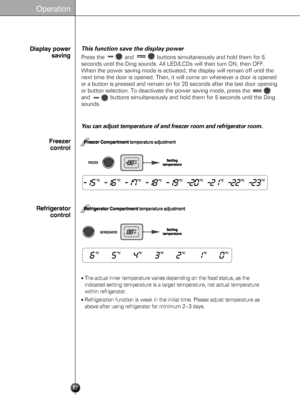 Page 1717
Operation
This function save the display power 
Press the             and               buttons simultaneously and hold them for 5
seconds until the Ding sounds. All LED/LCDs will then turn ON, then OFF.
When the power saving mode is activated, the display will remain off until the
next time the door is opened. Then, it will come on whenever a door is opened
or a button is pressed and remain on for 20 seconds after the last door opening
or button selection. To deactivate the power saving mode, press...