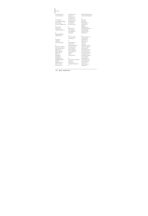 Page 144142142
Index
142
How to Remove Your
microSDTM Card 16
IIcon Glossary 93
Icon Reference in Adding
New Device 68
In Case of Emergency (ICE)
31
Inbox View 33
Info Search 65
Installing the Battery 13
KKeyguard Settings 72
Keypad Volume 74
LLanguage 83
Location 83
Lock Phone Now 86
MMain Menu Overview 9
Main Menu Settings 79
Making Calls 17
Master Volume 60
Media Center 49
Memory 92
Messages 38
Messaging 33
Messaging Key 21
Messaging Settings 42
Missed 45
Mobile Web 48, 49
Music & Tones 51
Mute Function 19My...