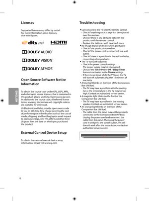 Page 2812
Licenses
Supported licenses may differ by model.  For more information about licenses,  visit www.lg.com.
 
Open Source Software Notice 
Information
To obtain the source code under GPL, LGPL, MPL, and other open source licenses, that is contained in this product, please visit http://opensource.lge.com.  In addition to the source code, all referred license terms, warranty disclaimers and copyright notices are available for download.
LG Electronics will also provide open source code to you on CD-ROM for...