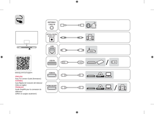 Page 10ENGLISH 
Easy TV Connect Guide (Animation)
ESPAÑOL 
Guía Rápida de Conexión del televisor 
(Sólo en Inglés)
FRANÇAIS 
Guide simplifié pour la connexion du
téléviseur
(Offert en anglais seulement)
www.lg.com/us/support 