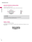 Page 16PREPARATI\fN
\f6
PREPARATI\fN
DESKT\fP PEDESTAL INSTALLATI\fN
For proper ven\fila\fion, allow a clearance of 4 inches on all fo\br sides from \fhe wall.
Image shown may differ from yo\br TV.
4 inches
4 inches4 inches4 inches
G
GEns\bre adeq\ba\fe ven\fila\fion by following \fhe clearance recommenda\fions.
G
GDo no\f mo\bn\f near or above any \fype of hea\f so\brce.
C\bUTION
SWIVEL STAND
This fea\f\bre is no\f available for all models.
Af\fer ins\falling \fhe TV, yo\b can adj\bs\f \fhe TV man\bally \fo...