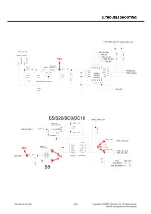 Page 1123. TROUBLE SHOOTING
- 112 -Copyright © 2013 LG Electronics. Inc. All right reserved.Only for training and service purposesLGE Internal Use Only
FL2003
EAM62690801RF1660
21
20
15
19
10 18
16
8
11
7
9
6
5
12
4
3
13
2
14
1
17
VDD
NC
RF2
RF10
RF3
RF9RF8
RF4
RF7RF6
ANT
GND1
RF5
GND2
GND4
VIOGND3
SDATA
RF1
SCLKPGND
L2013
1.5p
20549-001E
SW2000 EAG63293301
4
3 2
1 ANTCOMMONG3G4
100p
L2011
DNI
L2012
100p C2016
+1V8_VREG_S3A_RF
100p C2015
+2V95_VREG_L16
100nL2014
ANT2000
MBV6256160
1FEEDMBV62561601
ANT2001
FEED...