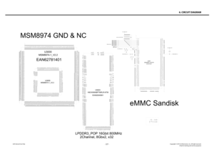 Page 227- 227 -Copyright © 2013 LG Electronics. Inc. All right reserved.Only for training and service purposesLGE Internal Use Only
6. CIRCUIT DIAGRAM
R5011DNI
R5000 47KR500147KR500247KR500347KR5004
47KR500547KR500647KR500747KR5008
10K
U3000
EAN62781401
MSM8974-1_V2.2
N33 N31 N21
N19 N17
N15 N13 N11 N9 M42 L41
L37 L27
L25 L23 L21 L1 K50 K42
J43 J35
J33 J31 J21
J19 J17 J15
J13
J11
H42 H40 H38 H36 H32
H30
H28 H26 H24
H22 H10 H8 H4
G33 G21
G13 G5
G1 F50 F38
F22 C13 C1
B50
B20
B2
A49 A45 A41 A37 A33
A29 A25 A21
A17...