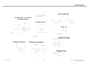 Page 233- 233 -Copyright © 2013 LG Electronics. Inc. All right reserved.Only for training and service purposesLGE Internal Use Only
6. CIRCUIT DIAGRAM
EAH61693001 UCLAMP0541Z ZD11000
CN11002CN11001
R1101510K
EAN62333101AK8963C U11005
A2 A1
B4C4
C3
D4
A4 C2
B1 B3
D2
C1
A3D1
CAD0
SCL/SK
VSS
CAD1RSV
VDD
TST1
SDA/SIRSTN
TRGVIDSO
DRDYCSB
+3V0_VREG_L17
TP11005
0.1u C11018C11017
0.1u
+1V8_VREG_LVS1
0.1u C11016
+1V8_VREG_LVS1
KBC11000 EBF61974801LS12T2-T1
3452
C11003
100nC1101 4
10n
C11015
0.1u
0.1u
C1101
30.1u C11019...