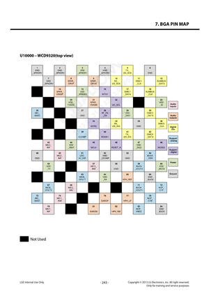 Page 2437. BGA PIN MAP
- 243 -Copyright © 2013 LG Electronics. Inc. All right reserved.Only for training and service purposesLGE Internal Use Only
U10000 – WCD9320(top view)
 
LGE  Internal  Use  Only 
 
U10000 – WCD9320(top view) 
Not Used  