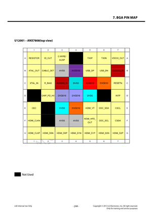 Page 2447. BGA PIN MAP
- 244 -Copyright © 2013 LG Electronics. Inc. All right reserved.Only for training and service purposesLGE Internal Use Only
U12001 – ANX7808(top view)
 
LGE  Internal  Use  Only 
 
U12001 – ANX7808(top view) 
Not Used   