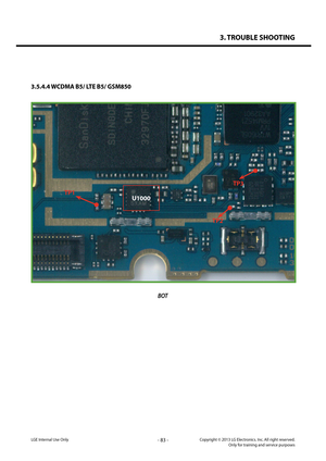 Page 833. TROUBLE SHOOTING
- 83 -Copyright © 2013 LG Electronics. Inc. All right reserved.Only for training and service purposesLGE Internal Use Only
3.5.4.4 WCDMA B5/ LTE B5/ GSM850
BOT
TP2
TP1
TP3
U1000   