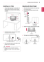 Page 9ENGLISH
9asseMblInG anD PRePaRInG
Installing on a Table
1  Lift the monitor and place it on the table in an 
upright position. Place the monitor at least  
10 cm away from the wall to ensure sufficient 
ventilation.
10 cm 10 cm
10 cm
10 cm
2  Connect the power cord to the product before 
connecting it to the wall outlet.
3  Press the joystick button on the bottom of the 
monitor to turn on the monitor.
 
y Unplug the power cord before moving or 
installing the monitor. There is risk of electric 
shock....