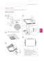 Page 17Setting up the TV
Put your TV on a pedestal stand and mount the TV on a table or wall.
Attaching the stand 
3
2
4
5
 C AUTION
y
y When attaching the stand to the TV 
set, place the screen facing down on a 
cushioned table or flat surface to protect 
the screen from scratches.
y
y Tighten the screws firmly to prevent the 
TV from tilting forward.
1
Front
M4 x 20 4 EA
Stand Body
Stand Base
Top View
Protection pad 
\bDepending on model\4)
M4 x 20
4 EA
Wrapping bag \bDependi\4ng on model)
ENGLISH...