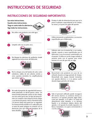 Page 2433
INSTRUCCIONES DE SEGURIDAD IMPORTANTES
INSTRUCCIONES DE SEGURIDAD
Lea estas instrucciones.
Guarde estas instrucciones.
Tenga en cuenta todas las advertencias. 
Siga todas las instrucciones.
No utilice este producto cerca del agua.
Límpielo sólo con un paño seco.
No  bloquee  las  aberturas  de  ventilación.  Instale
siguiendo las instrucciones del fabricante.
No lo coloque cerca de fuentes de calor, como
radiadores,  rejillas  de  aire  caliente,  estufas  u
otros  aparatos  (incluidos  los...