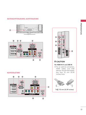 Page 1717
PREPARATION
32/37/42/47/55LE5300, 42/47/55LE530C
42/47/55LE7300
ANTENNA/ 
CABLE IN
(RGB/DVI)
(DVI)
/DVI IN
2
3
1A\fDIO IN
COMPONENT IN2
\b  PB  PR / A\fDIO 
I N 4
H/P \fSB IN
AV IN2
VIDEO / A\fDIO
RGB IN (PC)
LAN
WIRELESS CONTROL
(RGB/DVI)
/DVI IN
2
3
1
VIDEOA\fDIOL(MONO)R
VIDEO A\fDIO
COMPONENT IN
AV IN 1
\b PBPRLR
A\fDIO INA\fDIO O\fT
2
1
RGB IN (PC)
LAN
WIRELESS CONTROL
(RGB/DVI)OPTICAL DIGITAL
OPTICAL DIGITAL
/DVI IN
2
3
1
VIDEOAUDIOL(MONO)R
VIDEO AUDIO
COMPONENT IN
AV IN 1
Y PBPRLR
AUDIO INAUDIO...