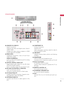 Page 1919
PREPARATION
1 HDMI/DVI IN, HDMI IN
 Digital Connection.    
 Supports HD video and Digital audio. Doesn’t 
support 480i. 
 Accepts  DVI video  using  an  adapter  or  HDMI 
to DVI ca\fle (not included).
2 RGB IN (PC)
 Analog PC  Connection.  Uses  a  D\bsu\f  15  pin 
ca\fle (VGA ca\fle).
 AUDIO IN (RGB/DVI)
 0.32 cm (1/8 inch) headphone jack for analog 
PC audio input.
3 OPTICAL DIGITAL AUDIO OUT
 Digital  optical  audio  output  for  use  with  amps 
and home theater systems. 
 Note: In stand\fy...