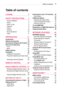 Page 1515Table of contents
Checking the Laser TV Functions 35
 -Home Menu 35
Additional Options  36
 -Adjusting the Aspect Ratio 36
 -Using the Edge Adj Function 37
 -Using the Input List 37
To use SIMPLINK  38
Explanation on SIMPLINK features 39
Using the Quick Menu 39
NETWORK FEATURES 40
NETWORK Settings  40
 -One-Click Network Connection 40
 -Expert Settings for Network 
Connection 40
 -Wireless Network Connection 41
 -Wireless Network Setup 41
 -Tips for Network Setup 42
Using the Wi-Fi Screen Share...