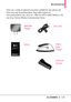 Page 131LGCOSMOS™2129
Accessories
There are a variety of optional accessories available for your phone and
three easy ways to purchase them: shop online anytime at
www.verizonwireless.com, call us at 1866VZGOTIT (8946848) or visit
one of our Verizon Wireless Communication Stores.
Vehicle
Power
Charger
Bluetooth
Headset Battery
Wall/USB
ChargerUSB Cable 