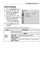 Page 5757CUSTOMIZING	SETTINGS
AUDIO	Settings
1 Press the SETTINGS button.
2 Use the  ,  ,  , or  button to select AUDIO and press the OK button.
3 Use the  ,  ,  , or  button to set up the desired item and press the OK button. -To return to the previous menu, press the  button.
4 Press the EXIT	button when completed.
 
002400380027002C0032
	
• 00360052005800510047000300300052004700480003 001D000300360057004400510047004400550047
	
• 003600520058005100470003002800490049004800460057
	
•...