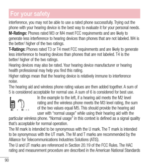 Page 9190
For your safety
interference, you may not be able to use a rated phone successfully. Trying out the phone with your hearing device is the best way to evaluate it for your personal needs.
M-Ratings: Phones rated M3 or M4 meet FCC requirements and are likely to generate less interference to hearing devices than phones that are not labeled. M4 is the better/ higher of the two ratings.
T-Ratings: Phones rated T3 or T4 meet FCC requirements and are likely to generate less interference to hearing devices...