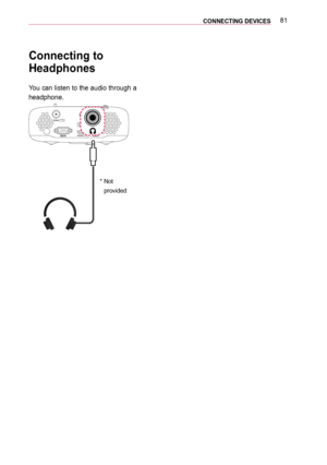 Page 8181CONNECTING DEVICES 
Connecting to 
Headphones
You can listen to the audio through a 
headphone.
*  Not 
provided   