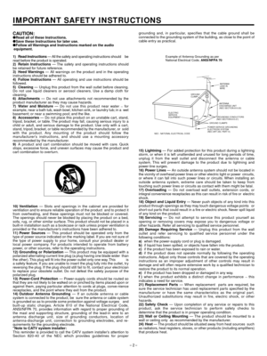 Page 2IMPORTANT SAFETY INSTRUCTIONS
– 2 –
CAUTION:Read all of these Instructions.
Save these Instructions for later use.
Follow all Warnings and Instructions marked on the audio             
equipment.
1) Read Instructions— All the safety and operating instructions should     be
read before the product is operated.
2) Retain Instructions — The safety and operating instructions should
be retained for future reference.
3) Heed Warnings— All warnings on the product and in the operating
instructions should be...