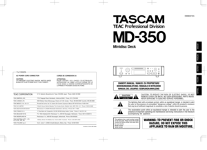 Page 1AC POWER CORD CONNECTION
CAUTION:
TO PREVENT ELECTRIC SHOCK, MATCH WIDE
BLADE OF PLUG TO WIDE SLOT, FULLY INSERT.CORDE DE CONNEXION CA
ATTENTION:
POUR ÉVITER LES CHOCS ÉLECTRIQUES,
INTRODUIRE LA LAME LA PLUS LARGE DE LA
FICHE DANS LA BORNE CORRESPONDANTE DE
LA PRISE ET POUSSER JUSQU’AU FOND.
For CANADA
TEAC CORPORATION3-7-3, Nakacho, Musashino-shi, Tokyo 180-8550, Japan   Phone: (0422) 52-5082
TEAC AMERICA, INC. 7733 Telegraph Road, Montebello, California 90640   Phone: (213) 726-0303
TEAC CANADA...