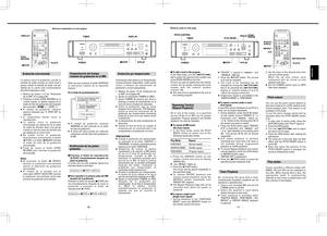 Page 15– 98 –
La platina inicia la grabación cuando la
entrada de audio excede un cierto nivel y
pausa cuando la entrada de audio cae por
debajo de un cierto nivel continuamente
durante 4 segundos o más.
1. Realice los pasos 1 a 4 de “Grabación
de un MD” en la página 94.
2. Presione el botón [SYNC RECORD] en el
control remoto. La platina ingresa en el
modo de listo de grabación sincronizada
(se encienden   y  ).
…El tiempo de grabación restante
aparece después que S_SYNC ON es
indicado.
3. El componente fuente...