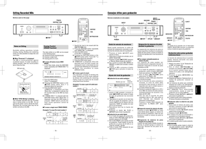 Page 16Editing Recorded MDs
1. Specify the track to be erased with the
[µTRACK≤] dial. 
2. Press the [EDIT/NO] button repeatedly
until ERASE TRK ? is displayed.
3. Press the [YES] button. 
(Track OK ? is displayed.)
…Pressing the [EDIT/NO] button or the
[
ªSTOP] button while Track OK ? is
displayed aborts the operation.
4. Press the [YES] button again. 
…COMPLETE is displayed. Once the
specified track has been erased, the
subsequent track is decreased by one
and all tracks following are renumbered.
…Repeat this...