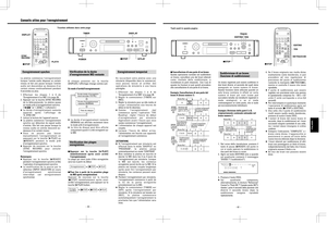 Page 32– 32 –
La platine commence lenregistrement
lorsque lentrée audio dépasse un certain
niveau et fait une pause lorsque lentrée
audio est descendue au dessous dun
certain niveau continuellement pendant 
4 secondes ou plus.
1. Effectuer les étapes 1 à 4 de
Enregistrement dun MD à la page 28.
2. Appuyer sur la touche [SYNC RECORD]
de la télécommande. La platine passe
en mode prêt denregistrement synchro.
(  et   sallument.) 
…La durée denregistrement restante
apparaît après laffichage de 
S_SYNC ON.
3. Lancer...