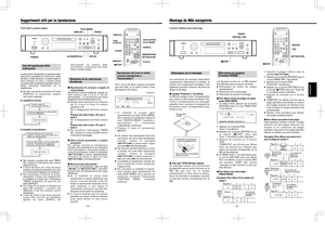 Page 37– 76 –
Suggerimenti utili per la riproduzione
Tutti i brani del disco vengono riprodotti
una sola volta, in un ordine scelto a caso
dallapparecchio stesso.
1. In modalità di arresto agire
ripetutamente sul tasto [PLAY MODE],
sino a quando sul quadrante compare la
voce SHUFFLE MODE (modalità a
mescolanza) e lindicazione
(  si illumina).
2. Premere il tasto di riproduzione
[
¥PLAY]. 
…Per saltare alla riproduzione del brano
successivo, nel corso della riproduzione
casuale, ruotare la manopola
[
µTRACK≤] in...